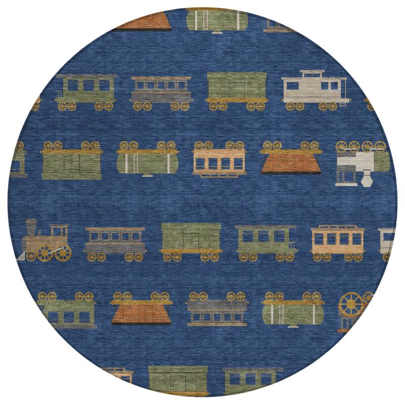 Machine Washable Indoor/ Outdoor Modern Train Chantille Rug