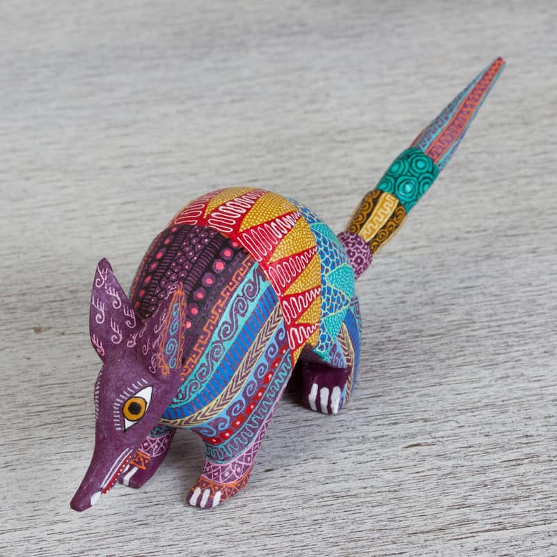 Novica Handmade Kaleidoscopic Armadillo Wood Alebrije Figurine - 2.8" H x 2" W x 4.5" D