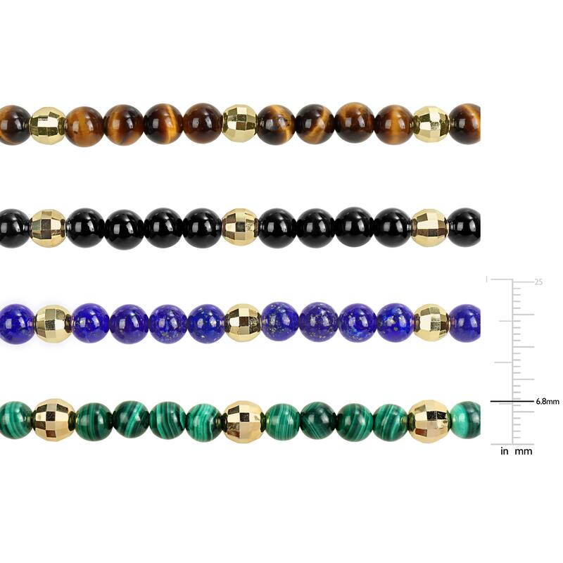 Miadora Yellow Silver Lapis Malachite and Tiger Eye Bead Bracelet 3 or 4 Piece Set