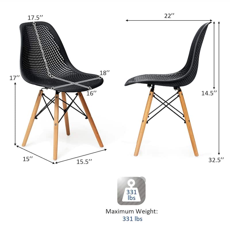 Set of 2 Mesh Dining Chairs with Beech Wood Legs and Ergonomic Curved Seat Ideal for Kitchen and Living Room