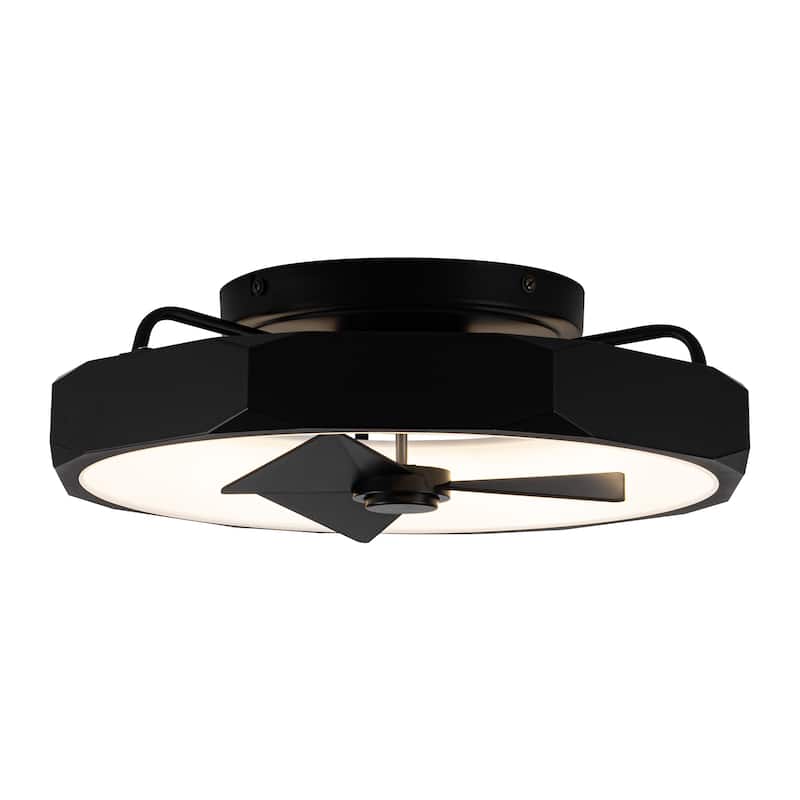 19" Modern Black Ultra Flush Mount Ceiling Fan with Light and Remote