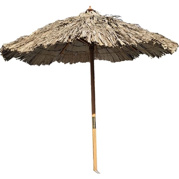 exotic patio umbrellas AMMSUN 6.5ft fringe Beach Umbrella,tropical durable Raffia Hawaiian Tiki Thatch umbrella is designed to withstand the various weather Costway Patio 6FT Tropical Thatch