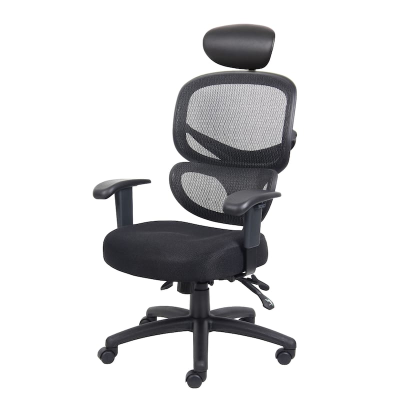 Samy Multi-Function Task Chair, Headrest, Black Mesh, SereneSoft Padding