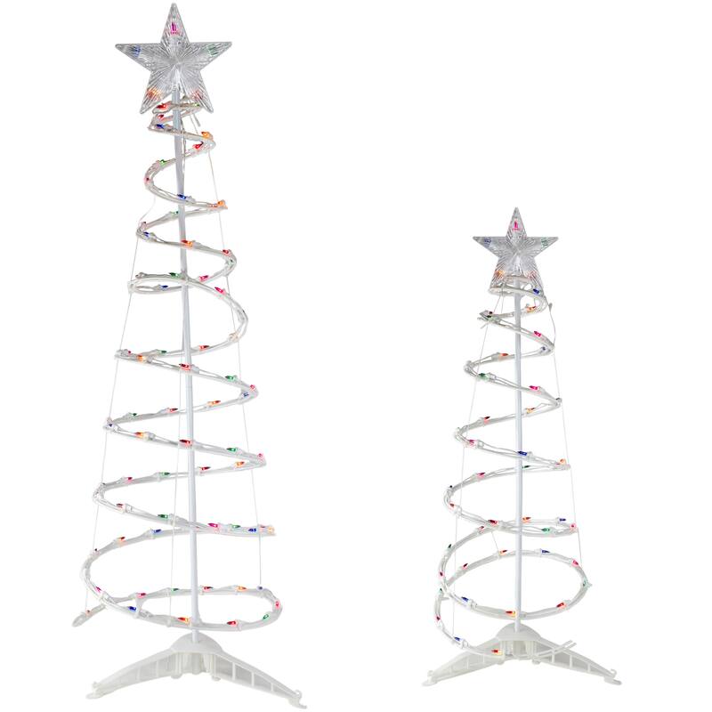2 Lighted Multi-Color Outdoor Spiral Christmas Cone Trees 4', 6'
