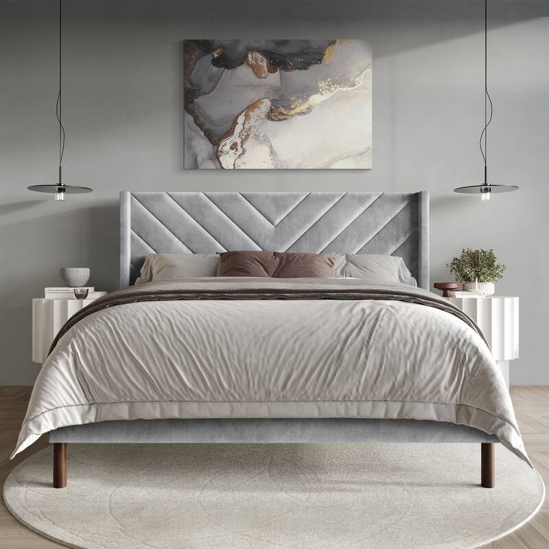 CraftPorch Shabby Chic Velvet Upholstered Bed