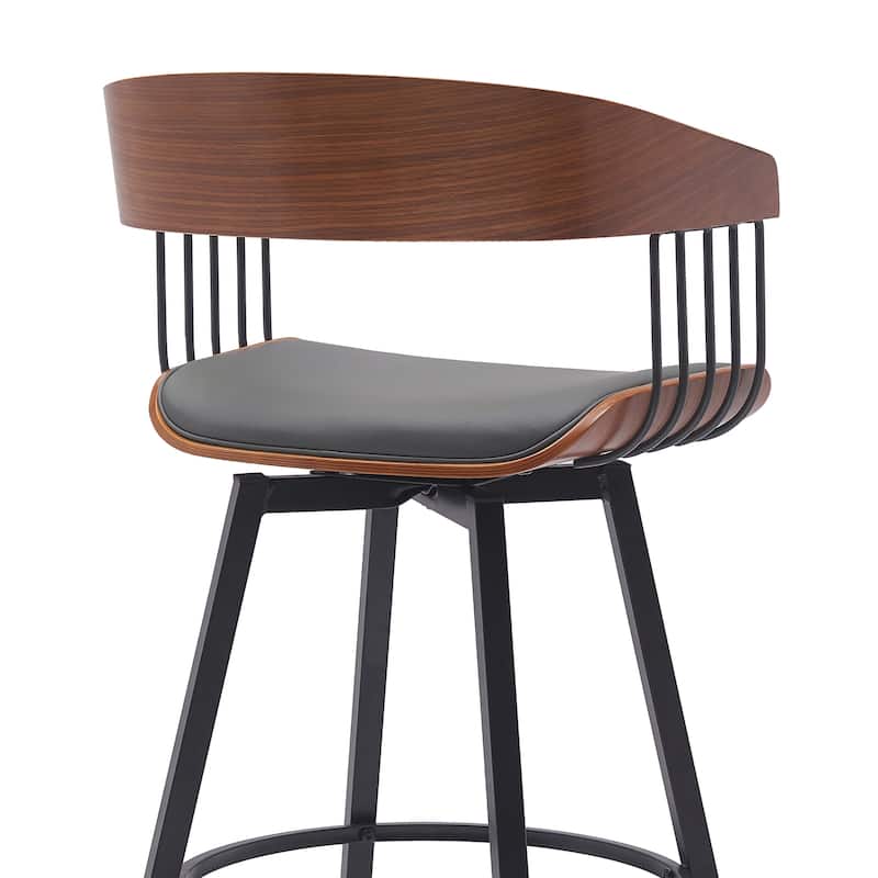 Athena Wood and Metal Upholstered Bar or Counter Swivel Stool