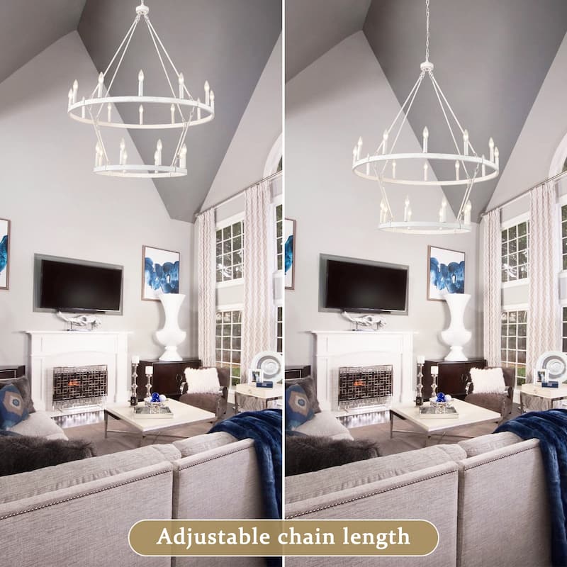 20-Light 39.17-inch Two Tier Wagon Wheel Chandelier for Kitchen