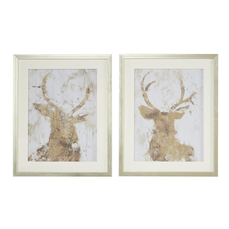 Polystone Deer Home Wall Decor with Silver Frame - Set of 2 White - Roche River Decor