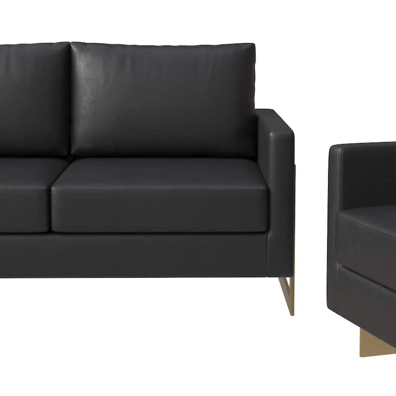 3-Piece Leather Sofa Set with Gold Stainless Steel Base and Removable Cushions