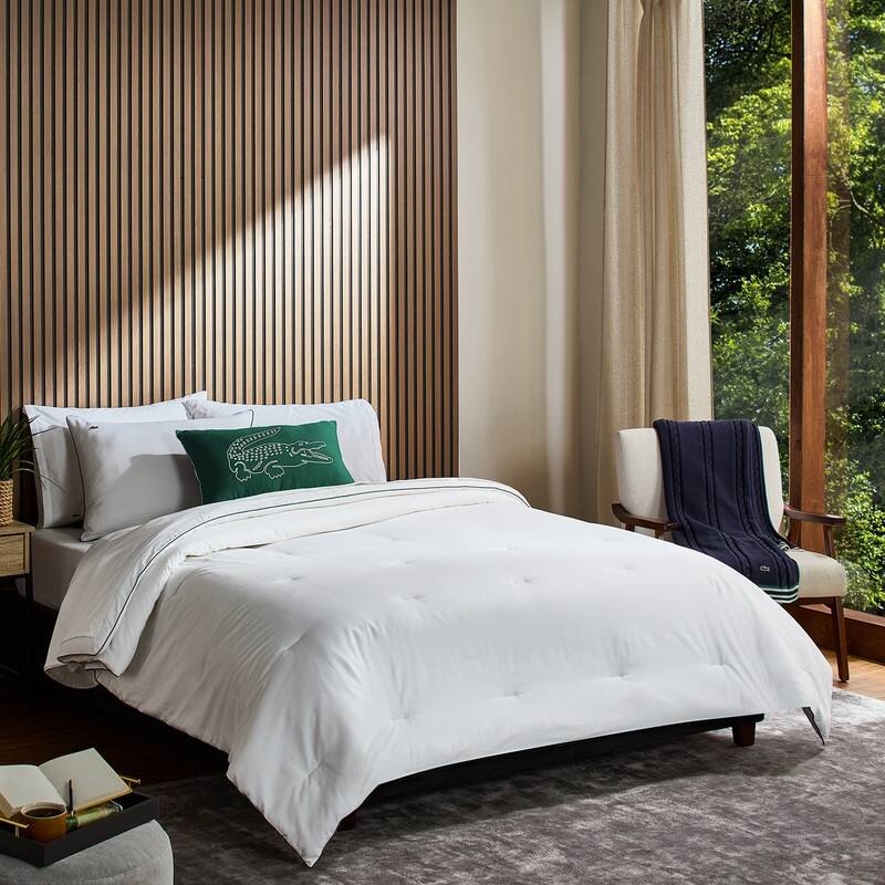 Lacoste Tiebreak 3-Piece Percale Cotton Comforter Set - White - Twin