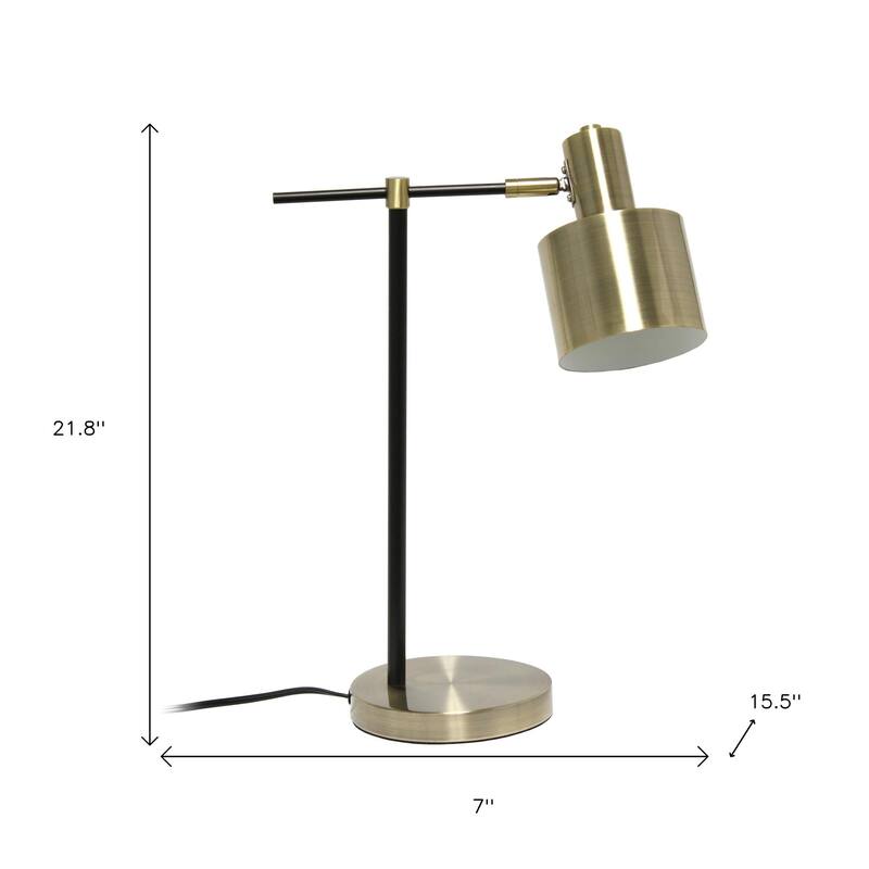 HomeRoots 22" Antiqued Brass And Black Metal Table Lamp With Antiqued Brass Globe Shade - 7.00 in. x 21.80 in. x 15.50 in.