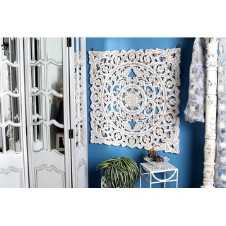 White Wooden Handmade Intricately Carved Floral Home Wall Decor with ...