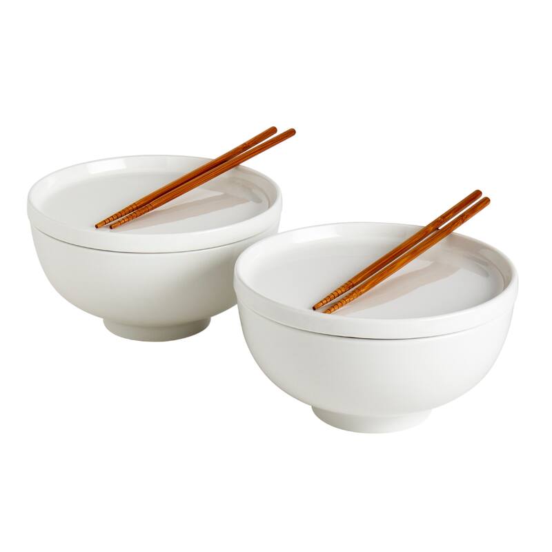 Infuse 8pc Ramen Bowl Set with Lid/Plate and Chopsticks White