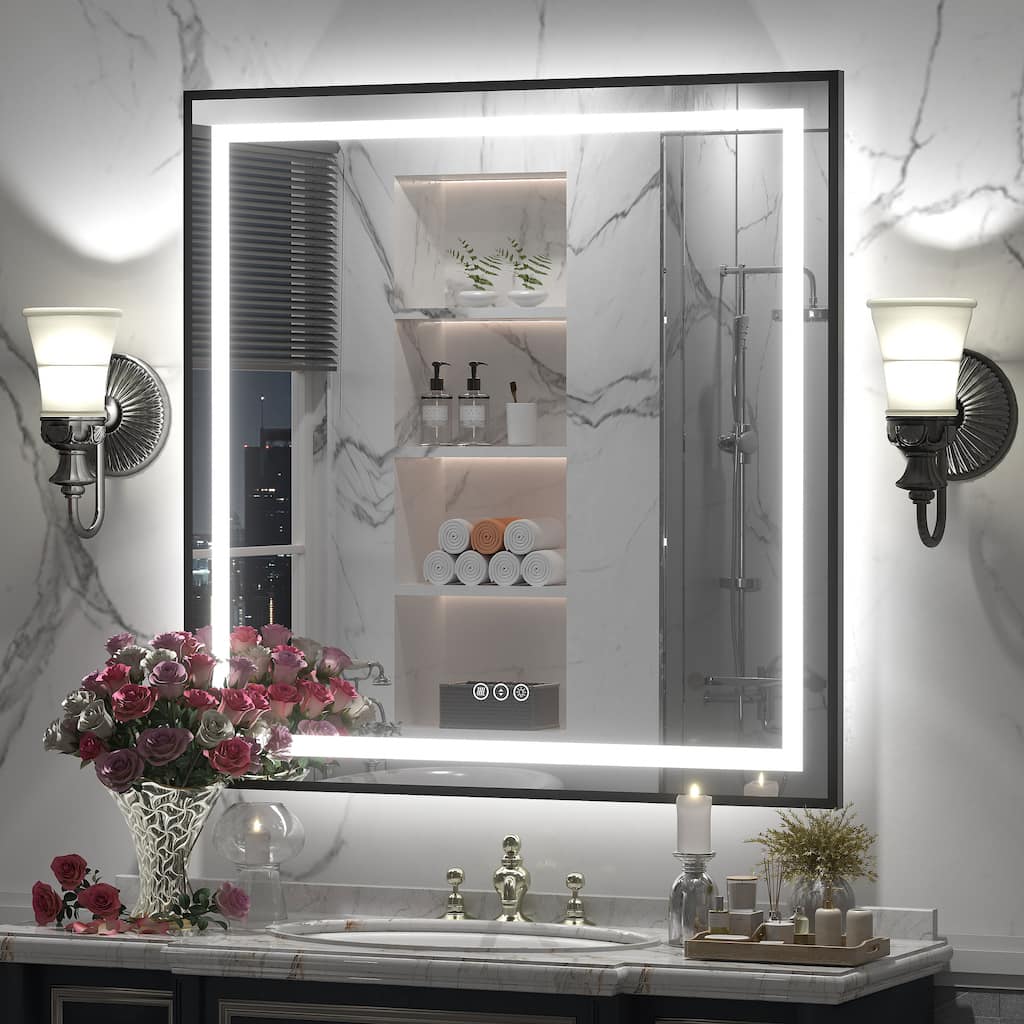 UL Certified Black Metal Framed LED Front Light and Backlit Anti-Fog Wall Bathroom/ Vanity Mirror