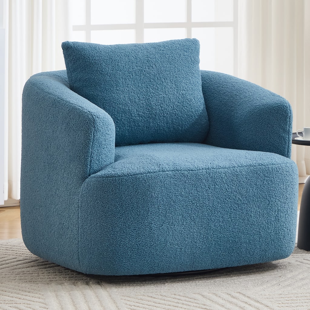 Roomfitters 360° Swivel Teddy Fleece Cuddle Chair, High-Resilience Round Accent Sofa with Soft Pillow