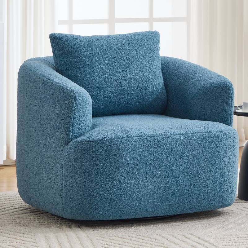 Swivel Round Sofa Chaise, Upholstered Sofa Chair with One Soft Pillow, Single Sofa with Adjustable Pillow