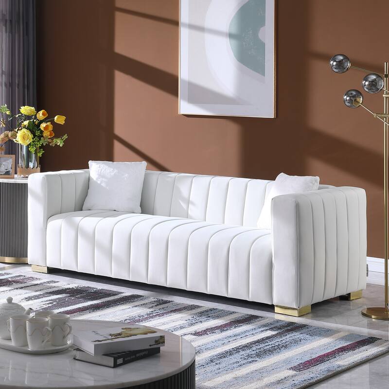 Modern Chesterfield Couch Channel Sofa with Velvet Upholstery