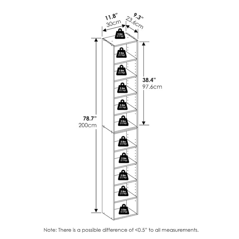 78.74 in. Tall White Wood 10-Shelf Bookcase