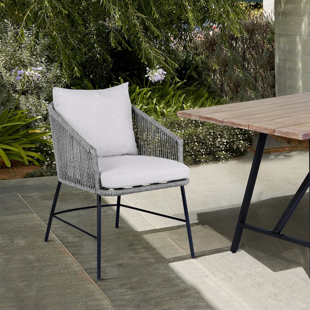 Calica Modern Rope and Metal Patio Outdoor Dining Chair