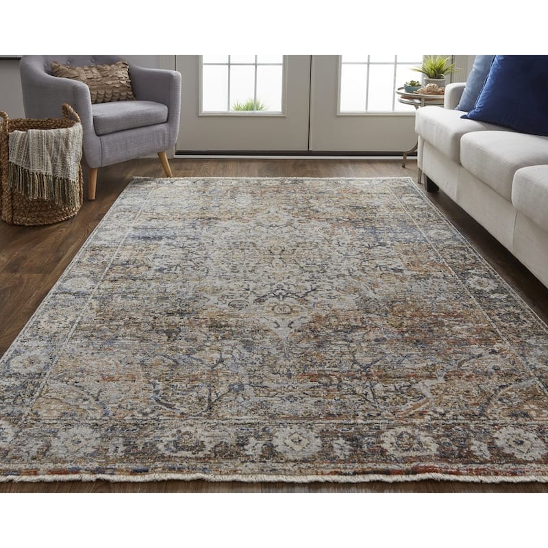 Xexa Power Loomed Distressed Floral with Fringe Area Rug By HomeRoots - 10' x 14'