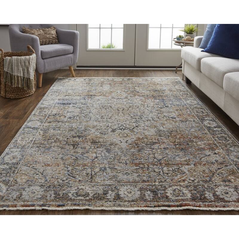 Xexej Power Loomed Distressed Floral Traditional Non Skid with Fringe Area Rug By HomeRoots
