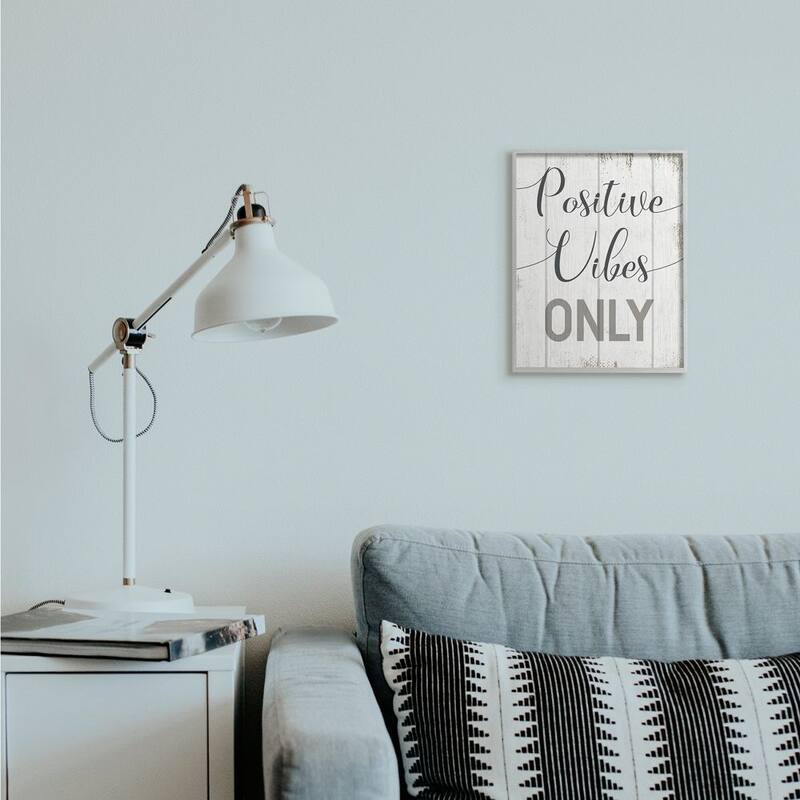Stupell Positive Vibes Only Phrase with Distressed Rustic Accent Framed Wall Art - Grey