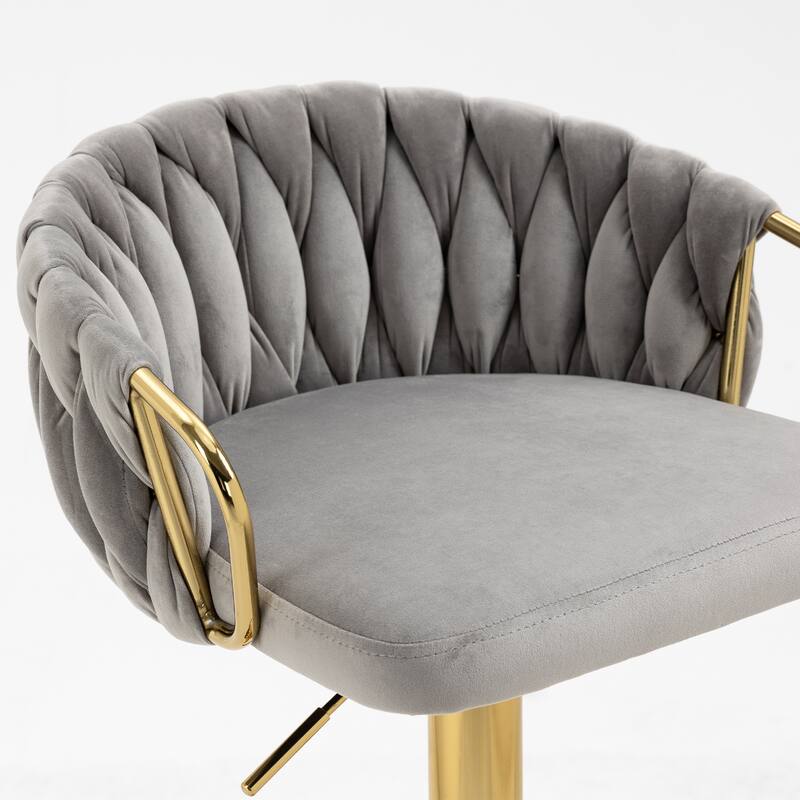 Set of 4 Bar Stool Adjustable Height Swivel Velvet Woven