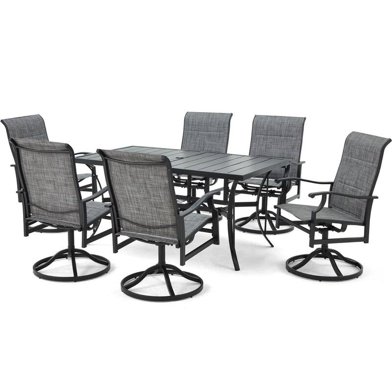 Erommy Outdoor Patio Dining Set with Swivel Rocker Chairs, Metal Table with Umbrella Hole, Patio furniture for Backyard