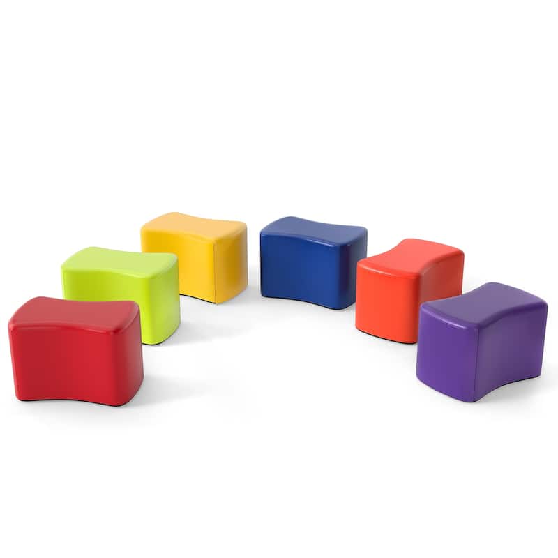 6-Piece Colorful Soft Sponge Cushion PU Leather Cover Stackable Seats Kids Stools - 14.5" x 10" x 10"