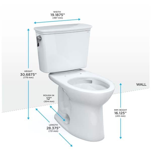 Toto CST786CEFG#01 Drake 1.28 GPF Two Piece Elongated Chair Height Toilet with Left Hand Lever