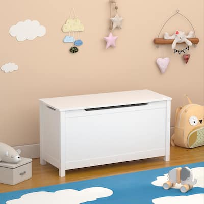 Kids Wooden Toy Box Storage with Safety Hinged Lid(White)