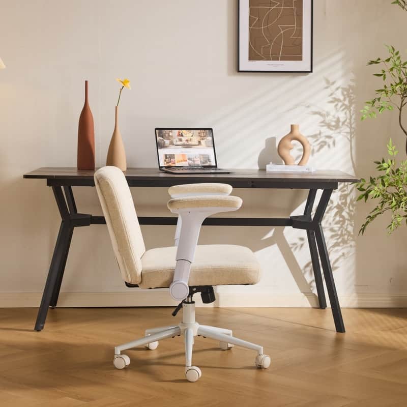 Chenille Swivel Chair With Adjustable Flip-Up Arms For Cross-Legged