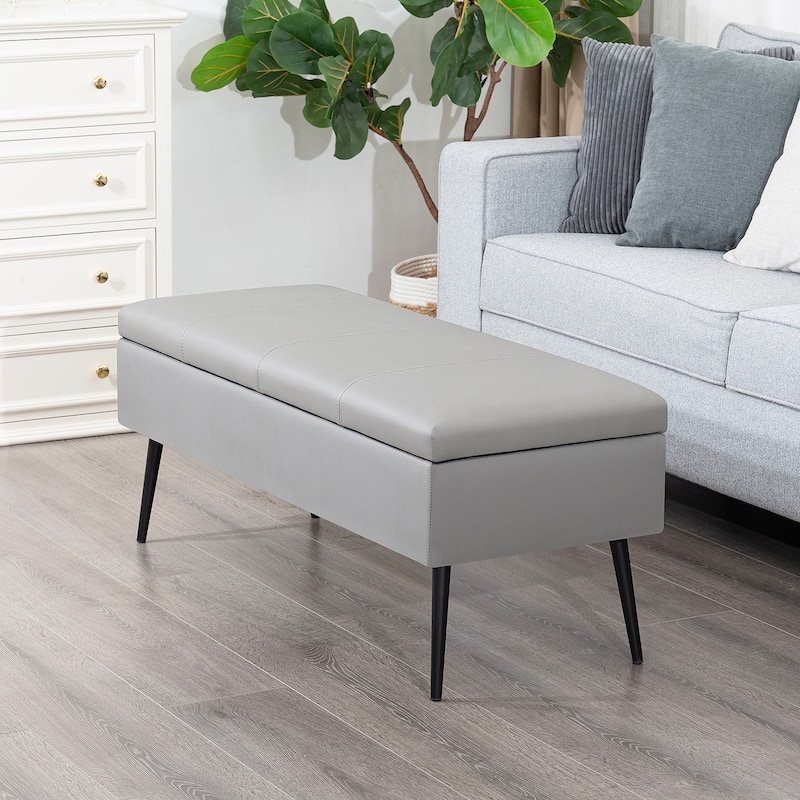 Adeco 42" Faux Leather Storage Bench with Lift-Top Lid