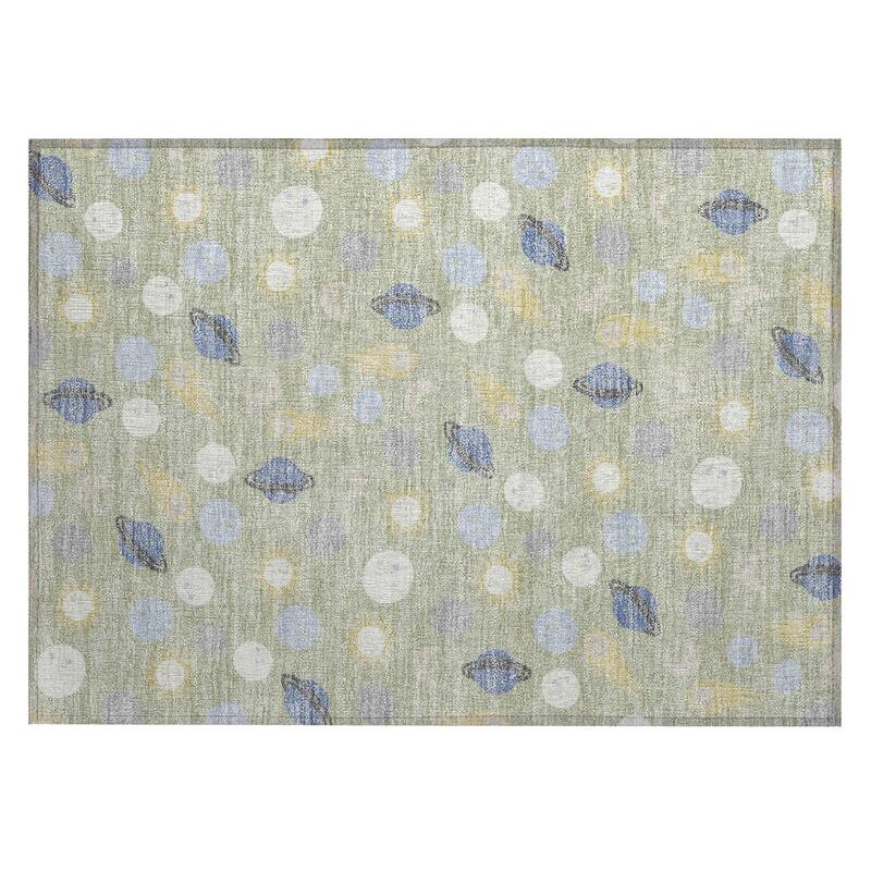 Machine Washable Indoor/ Outdoor Planets Comets Chantille Rug