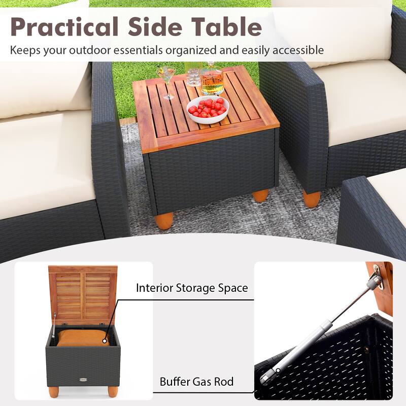 Gymax Set of 5 Furniture Set w/ Storage Table Ottomans Soft Pillows