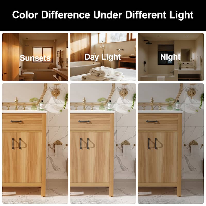 GDFStudio - Barro Transitional Freestanding Bathroom Vanity Cabinet with Ceramic Sink, Dual-Layer Rack & Soft Close Storages