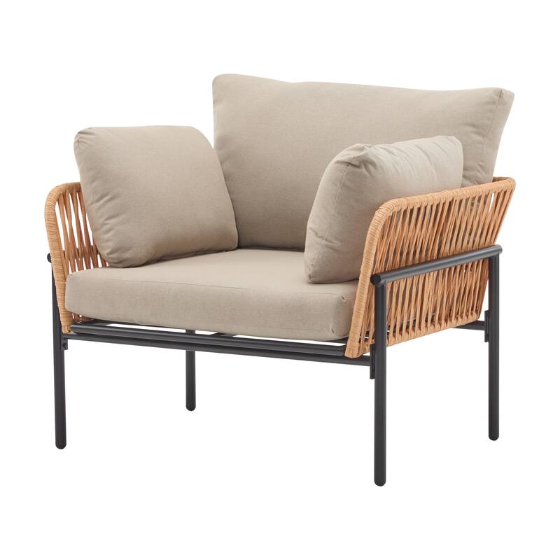 Christopher Knight Home - PureNest 36" Beige and Light Wood-Tone Rope Iron Lounge Chair with Cushions
