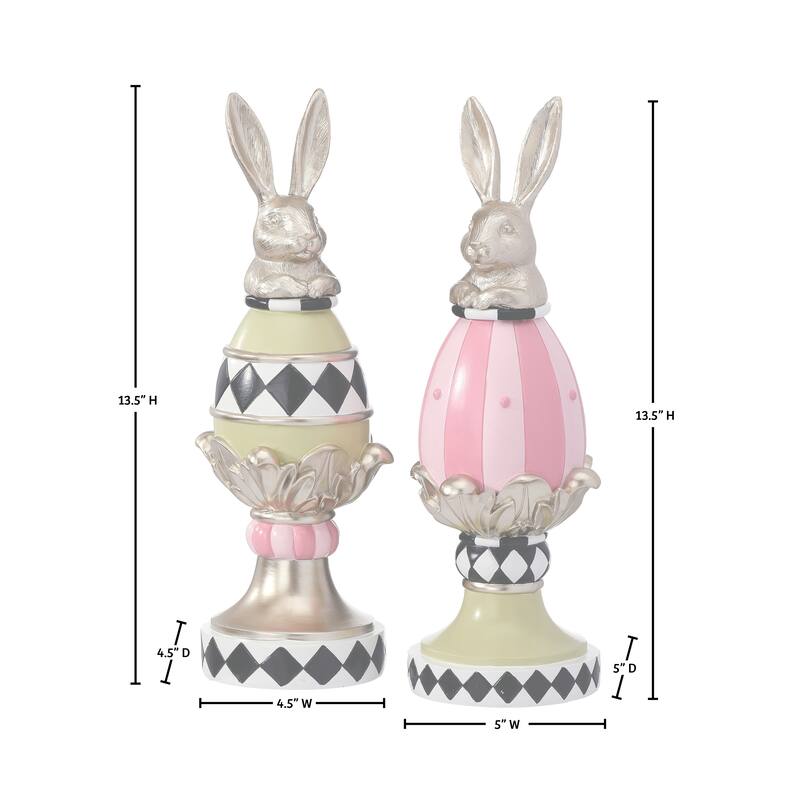 13.5" Resin Garden Bunny Egg Topiary Set of 2