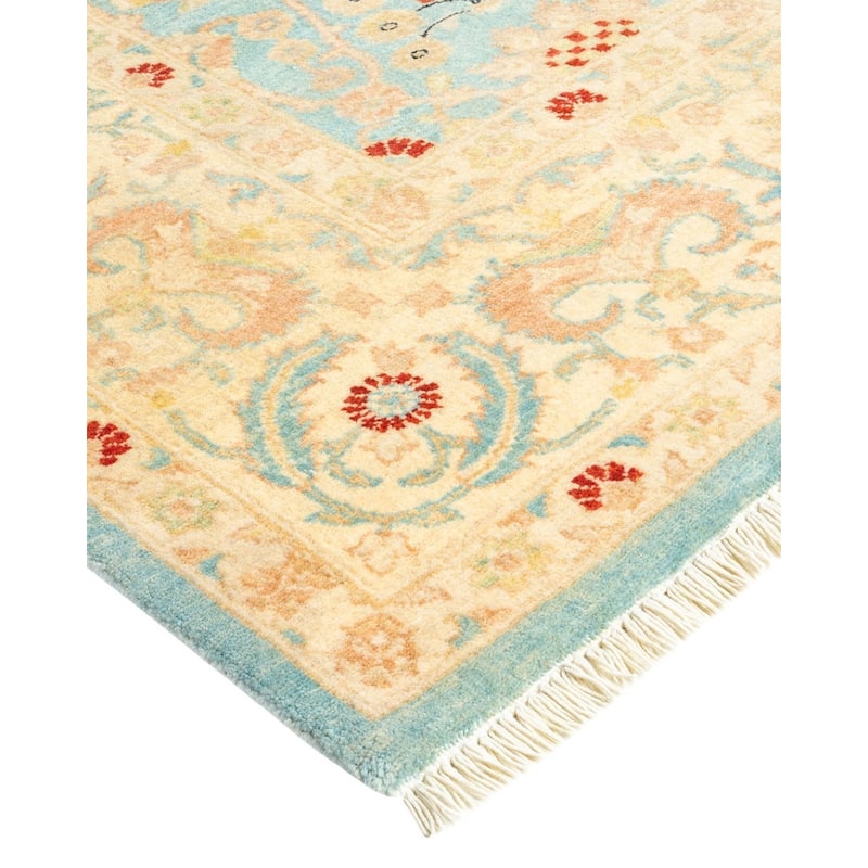 Overton Hand Knotted Wool Vintage Inspired Modern Contemporary Eclectic Light Blue Area Rug - 6' 2" x 8' 7"