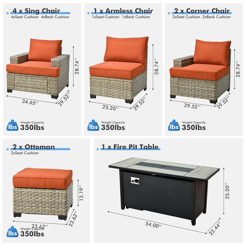 XIZZI 10-piece Outdoor Patio Furniture Sectional Set with Fire Table