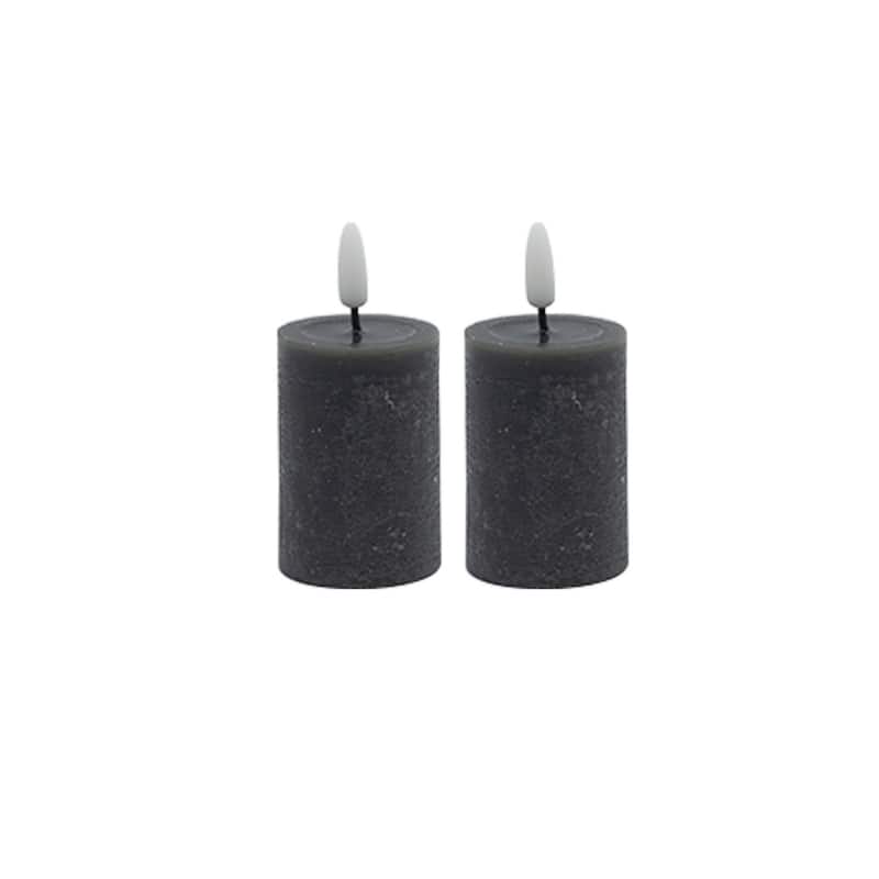 Battery Operated 3D Flame LED Pillar Candles - 2.5" - Gray - Set of 2