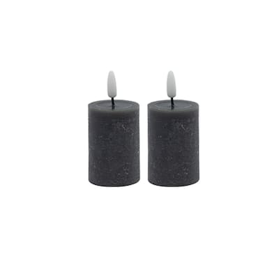 Battery Operated 3D Flame LED Pillar Candles - 2.5" - Gray - Set of 2