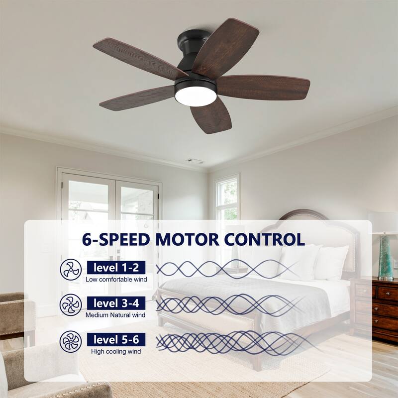 32-inch Low-Profile Ceiling Fan with Light and Remote Control, Dimmable Quiet DC Motor - Black + Dark Walnut