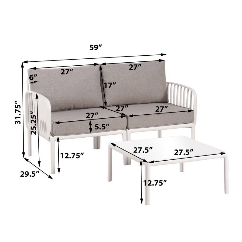 Roomfitters 3-Piece Outdoor Sectional Patio Conversation Set with Coffee Table and Cushions for Porch