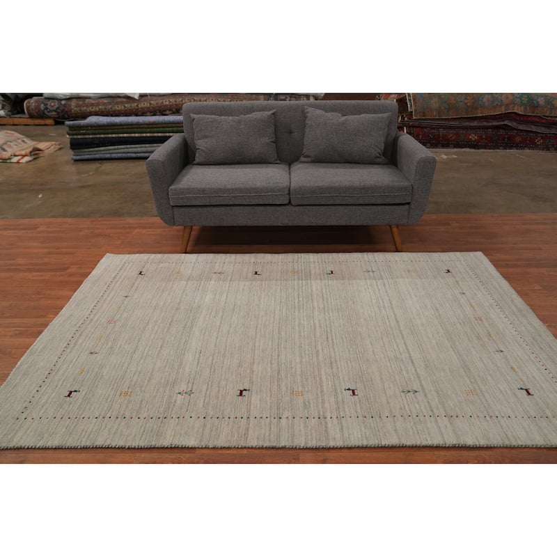 Hand Knotted Oriental 100% Wool Carpet Tribal Animal Pictorial Beige & Ivories Gabbeh Area Rug - 7' 9'' X 5' 0''