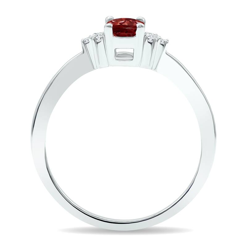 Women's Garnet and Diamond Half Moon Ring in 10K White Gold