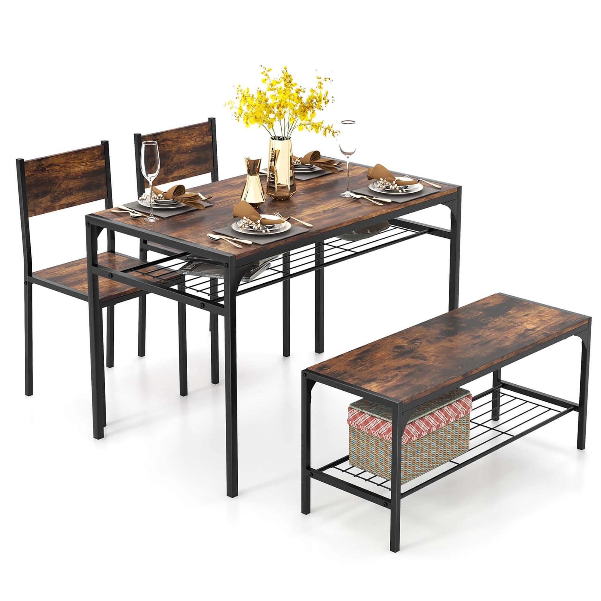 Costway Dining Table Set for 4 Rectangular Table with 2 Chairs, 1 - See Details