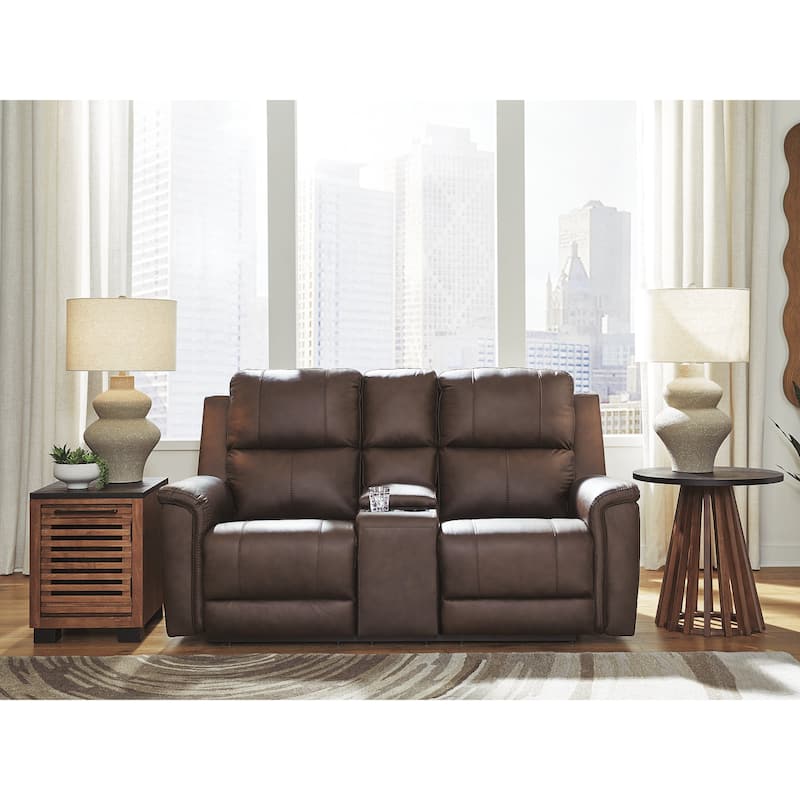 Signature Design by Ashley Burnley Power Reclining Loveseat with Console - 75" W x 41" D x 43" H - Dark Brown