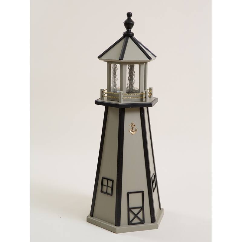 Wooden Lighthouse with Solar Light - 3 Foot - Clay/Black