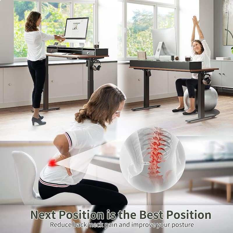 FEZIBO/Home Office Furniture/Wood/Standing Desk With Glass Top/Desks